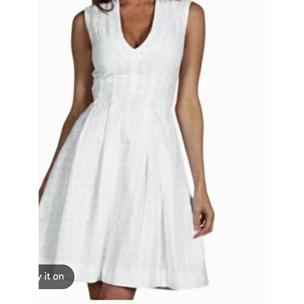 kate spade new york White Eyelet V-Neck Sleeveless A-Line Dress Sz 10